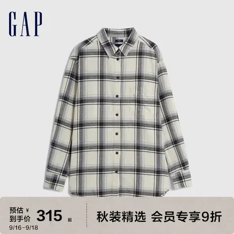 Gap女装秋季2023新款法兰绒宽松廓形翻领长袖衬衫742507休闲上衣图片