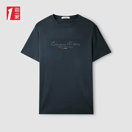 海一家简约时尚字母T2023夏季新款舒适棉休闲圆领男士短袖T恤图片