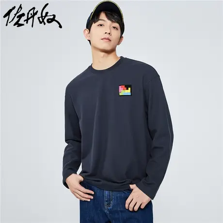 佐丹奴T恤男装纯棉魔术贴宽松圆领长袖T恤 18022008图片
