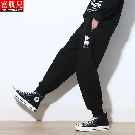 密瓶儿小熊猫潮牌卡通休闲裤男宽松秋季男士大码黑色裤子男运动裤商品大图