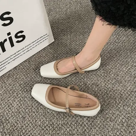 鞋子女2023年春夏新款高级感浅口方头单鞋时尚一字带平跟防滑女鞋图片