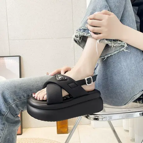 罗马凉鞋女夏季2023年新款厚底增高软底拖鞋小个子百搭时尚松糕鞋商品大图