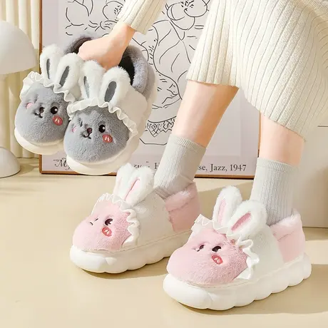 厚底棉拖鞋女冬季室内家居可爱兔子少女心毛绒保暖包跟棉鞋可外穿商品大图