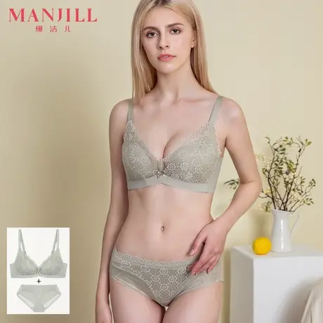 熳洁儿内衣女士花朵性感蕾丝小胸聚拢上托收副乳无钢圈文胸罩套装商品大图