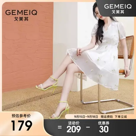 戈美其一字带高跟鞋女2023年新款夏季细跟水钻设计感小众夏天凉鞋图片