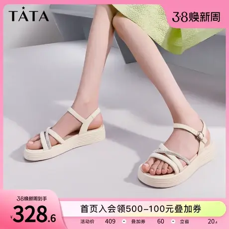 Tata他她时尚厚底凉鞋女舒适羊皮运动凉鞋女2024夏季新款WNS02BL3商品大图