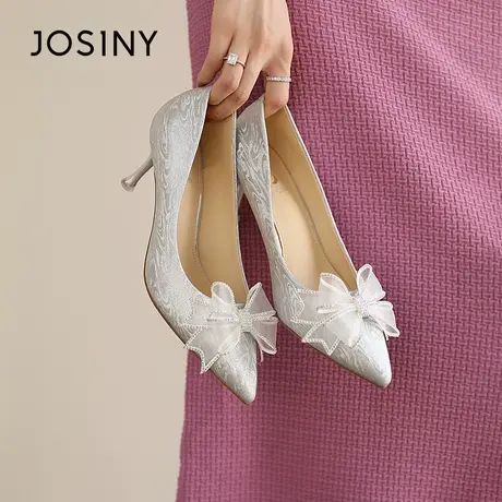 Josiny/卓诗尼细跟婚鞋2023秋季新款法式气质蝴蝶结仙女风高跟鞋商品大图