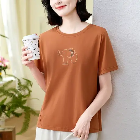 精致设计感纯棉t恤女夏装新款大码女装中年妈妈洋气体恤宽松上衣图片
