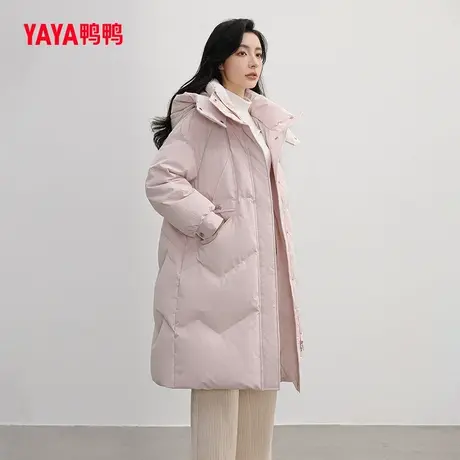 鸭鸭羽绒服女2023冬季上新中长款立领连帽宽松保暖外套百搭上衣J图片