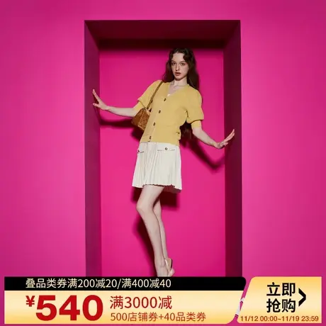 Juicy Couture橘滋2023新款落日辉煌V领金丝短袖女针织衫图片