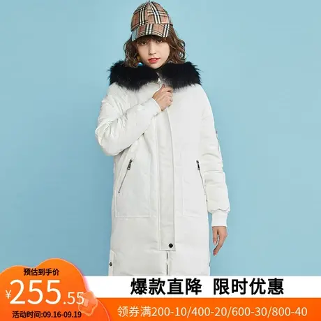 艾格冬季新品女装潮流纯色简约中长款连帽羽绒服Y598图片