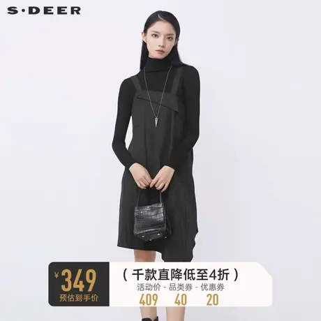 sdeer圣迪奥冬装高领肌理黑色针织两件套连衣裙S21481201图片