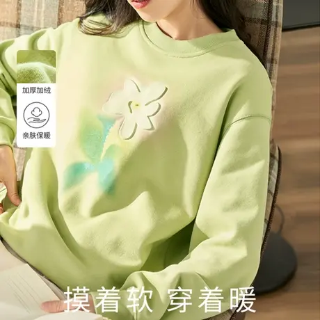 茵曼宽松卫衣女装2023冬季新款加绒加厚绒衫上衣套头小个子短款图片