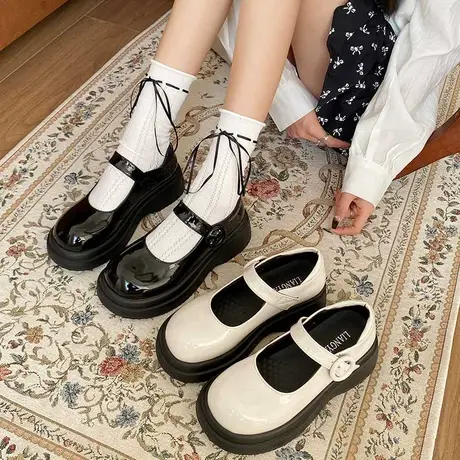厚底玛丽珍鞋女鞋2024年春季新款松糕防滑单鞋浅口配裙子jk小皮鞋图片