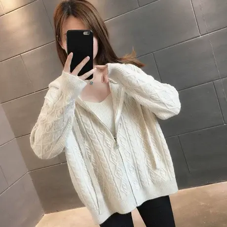 早春款女士连帽针织开衫上衣女春秋款2022年新款爆款毛衣外套春季图片