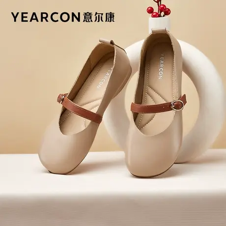 意尔康女鞋2023年新款春季圆头平底单鞋女玛丽珍鞋真皮舒适奶奶鞋商品大图