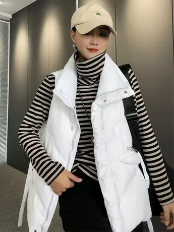 欧版宽松百搭立领羽绒棉马甲女2023秋冬新款休闲马夹外套外穿背心商品大图