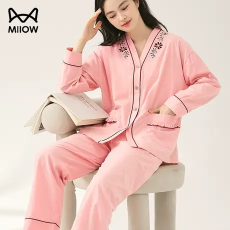 猫人女睡衣春秋款2023新款纯棉家居服简约舒适韩版休闲宽松睡衣图片