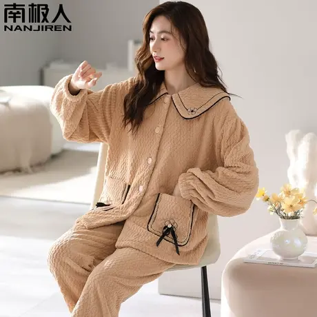 南极人珊瑚绒睡衣女冬季珊瑚绒加绒加厚2023新款法兰绒大码套装图片