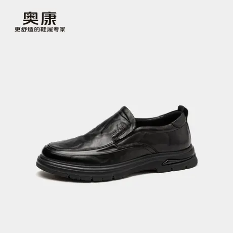 奥康 男鞋2025夏商务休闲皮鞋复古做旧舒适一脚蹬套脚皮鞋图片