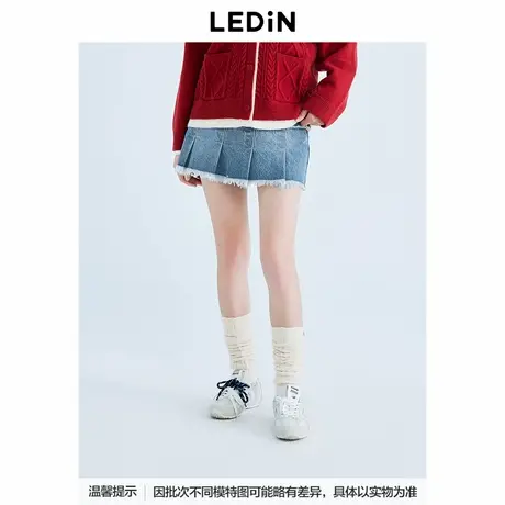 【商场同款】乐町拼接毛边牛仔短裙25春季新款A字半裙C2HEF1312*图片