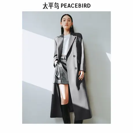太平鸟美利奴羊毛精纺中长款西装外套女风衣2025新款A1BAF1308图片