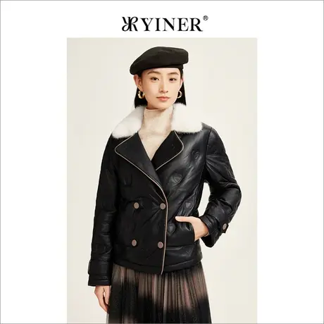 【音儿甄选】YINER音儿2022冬短款水貂毛领真皮羽绒服商品大图