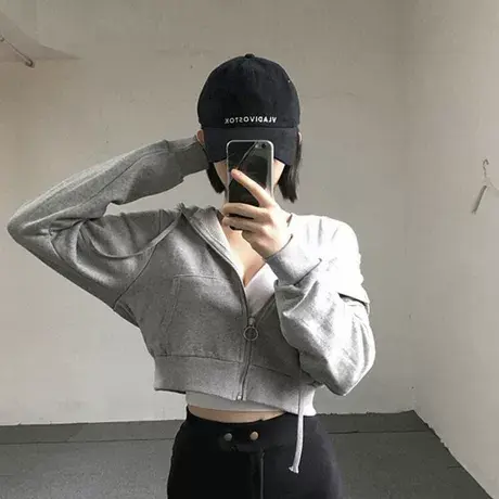 ins超火短款卫衣女春秋薄款2025宽松韩版潮慵懒风开衫短外套上衣图片