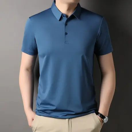 夏季翻领纯色短袖T恤男士商务弹力polo衫休闲男装薄款百搭半袖t恤商品大图