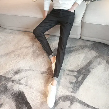 秋冬装修身小脚纯色牛仔长裤子男韩版显瘦百搭铅笔裤青少年长裤潮图片