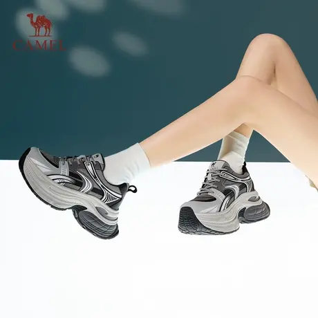 骆驼女鞋2025秋季新款透气时尚老爹鞋百搭厚底增高银色休闲鞋女款商品大图