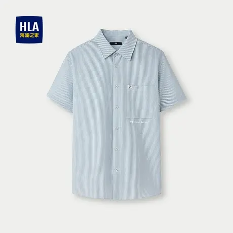 HLA/海澜之家条纹短袖休闲衬衫25春夏新口袋印花宽松透气短袖男商品大图
