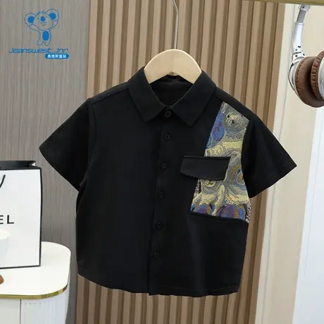 GD真维斯童装短袖衬衫 2025夏季新款男童时髦洋气翻领开衫上衣潮图片