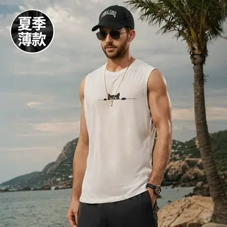 青少年无袖上衣夏季冰丝速干薄款痞帅美式高街潮宽松加大码背心男图片