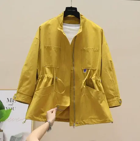 秋装文艺休闲拉链外穿工装外套女欧洲站时尚印花风衣简约上衣潮款图片