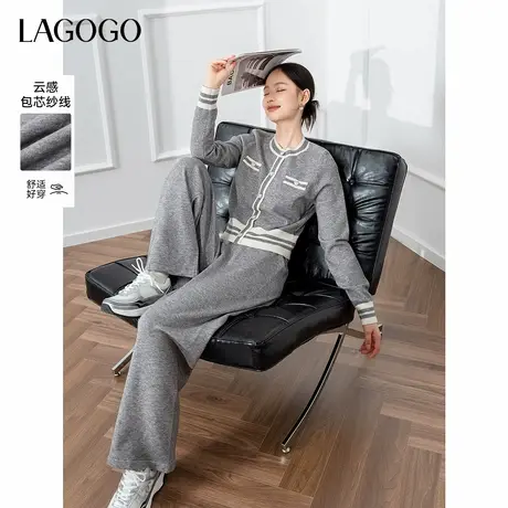 LAGOGO温柔撞色小香风毛针织衫女拉谷谷春秋新款套装高腰舒适套装商品大图
