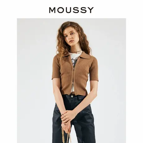 MOUSSY 职场通勤风美拉德POLO领拉链针织开衫女010GAS70-6700商品大图