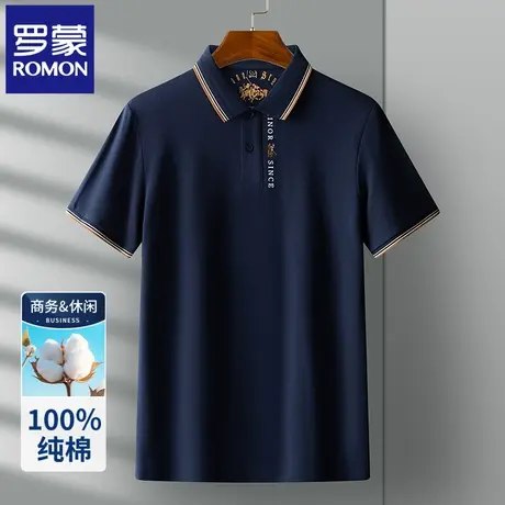 罗蒙高端刺绣男士纯棉POLO衫夏季薄款短袖t恤轻奢商务翻领上衣N2Z商品大图