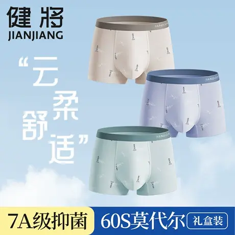 健将莫代尔男士内裤平角裤印花四角短裤高中生抗菌底裤大童平角裤商品大图