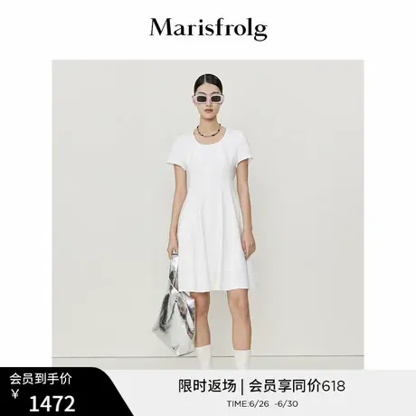 【商场同款】玛丝菲尔夏季新款女装三醋酸白色圆领茶歇连衣裙图片