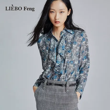 裂帛LIEBOFeng原创设计2023秋季chic复古印花系带通勤长袖雪纺衫图片