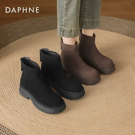 达芙妮厚底短靴女靴2025新款秋冬绒面瘦瘦靴子增高旅游穿搭马丁靴商品大图