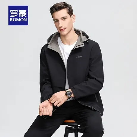 【可拆卸帽+双面可穿】罗蒙男士短款夹克2025秋季新款印花外套男商品大图