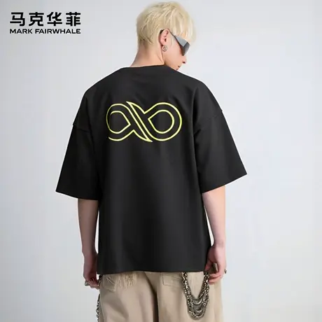 马克华菲 deer 美式无限黑色短袖t恤男款夏季新款潮牌纯棉体恤女商品大图