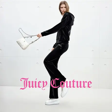 Juicy Couture橘滋休闲裤女2025年秋季新款黑色刺绣丝绒微喇长裤商品大图