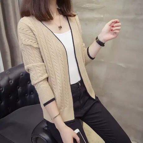 开衫女短款针织上衣2025春秋季新款宽松外搭毛衣撞色长袖小外套潮图片
