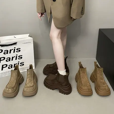 厚底气质马丁靴女款2025新款秋季法式时尚显瘦靴子高级配裙子短靴商品大图