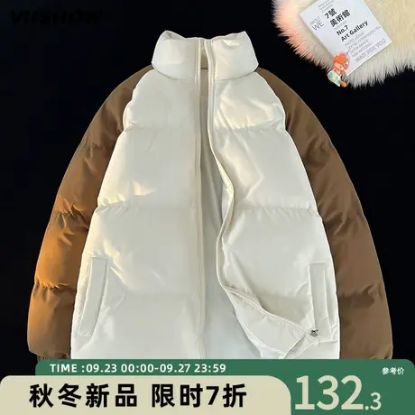 VIISHOW撞色插肩袖棉衣外套男冬季加厚棉袄美式立领潮牌宽松棉服商品大图