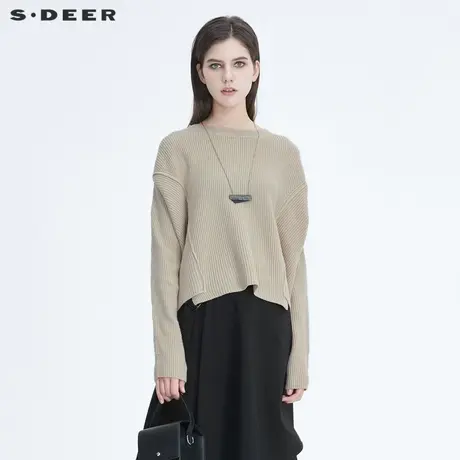 S·DEER圣迪奥女装罗纹圆领解构拼接纯色针织衫S20483544商品大图