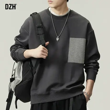 男士秋季重磅卫衣男美式圆领宽松男装2023新款长袖上衣男款无帽潮商品大图